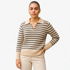 NWT J. Crew Relaxed Cotton Collared Sweater in Stripe - Size XL​